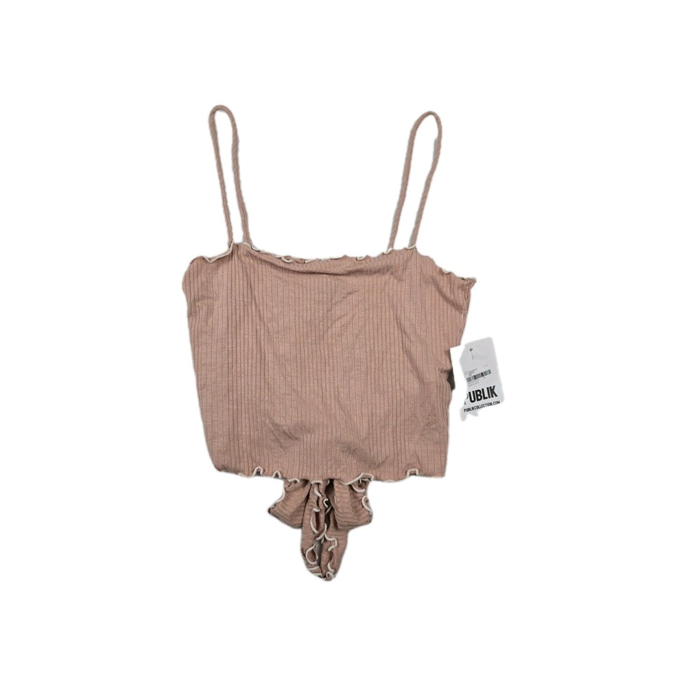 Publik Womens Ribbed Lettuce Edge Crop Cami Tank Top Pink Medium NWT New